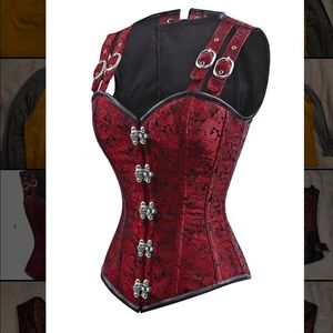 Red corset tie up latches high back vest